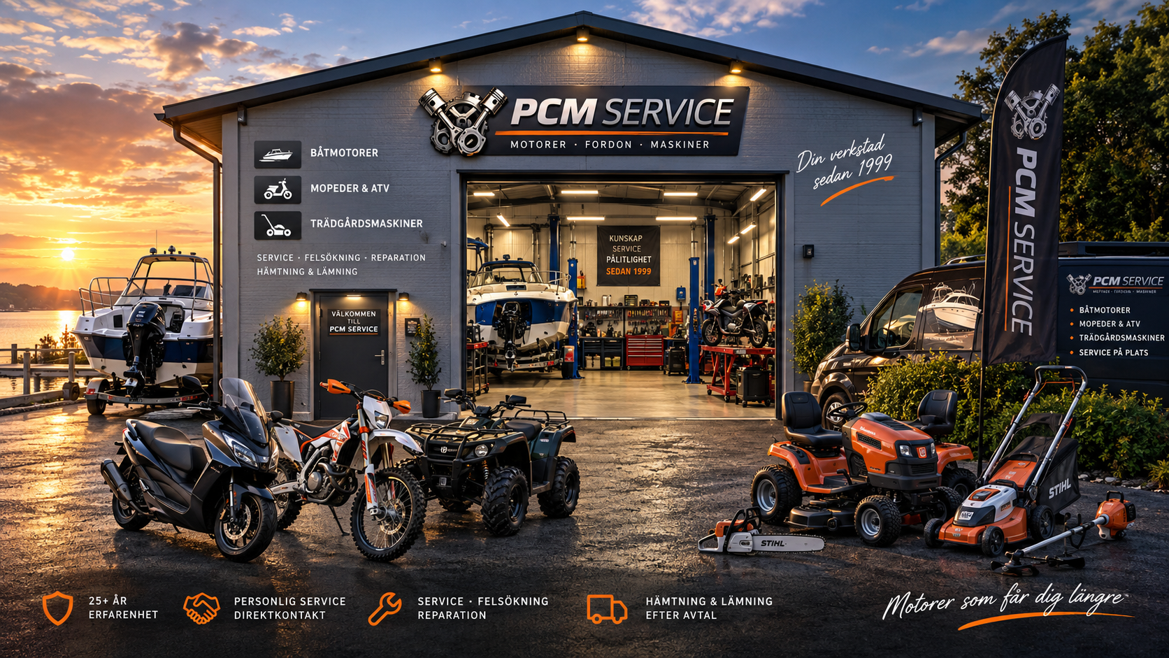 Verkstan i Nordanå PCM Service i Nordanå – service av båtmotorer, mopeder, ATV och trädgårdsmaskiner